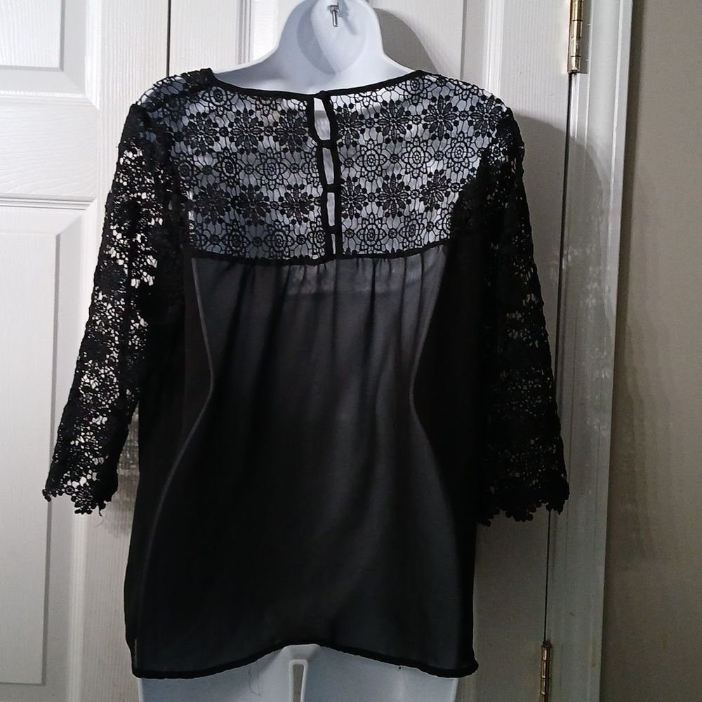 Lace and sheer black blouse  date night ,party  Sz L EUC - Picture 4 of 5